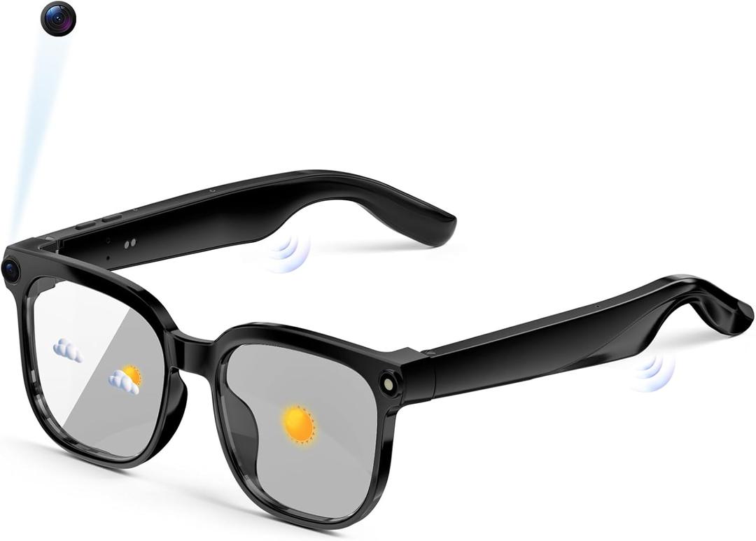 AI Smart Glasses with Camera and Audio, 8MP HD Camera Glasses for Men Women with Voice Assistant, 1080P Recording Sunglasses with RealTime Translation, OpenEar Audio for Vlogging, Travel, Business