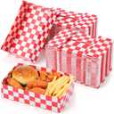 Norme 100 Pcs Disposable Red Checkered Cardboard Food Tray 8.6" x 5.5" x 2.3" Paper Snack Serving Container 4 Corner Pop up Hot Dog Box Holder Boat for Hamburger Movie Night Party Supplies