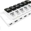 EZY DOSE Weekly (7-Day) AM/PM Pill Case, Medicine Planner, Vitamin Organizer, Large Pop-Out Compartments, 2 Times a Day, Black and White Lids