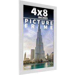 Poster Palooza 4x8 Inch Frame White Solid Pine Wood Frame | UV Acrylic, Foam Board Backing and Hanging Hardware