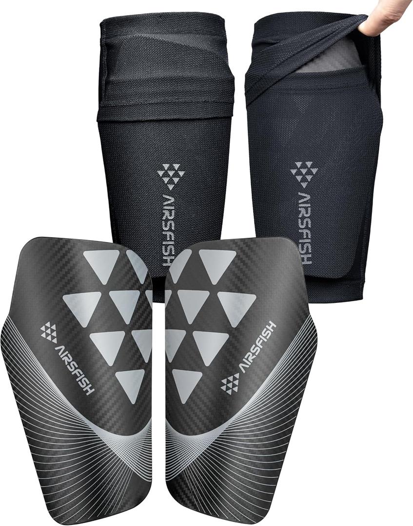 Soccer Shin Guards for Kids Adults, CE Certified Shin Pads Sleeves Defender Protection Gear with Insert Pocket EVA Cushion Reduce Shocks and Injuries for Boys Girls Men (M(4'11"-5'7"), Black)