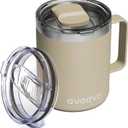 12oz Insulated Coffee Mug with Lid  Includes Two Lids, Stainless Steel Coffee Travel Mug with Handle, Double Wall Vacuum Insulated Camping Mug for Home, Office & Outdoor, Brown