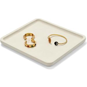 Microfiber Jewelry Trays Stackable Ring Earring Bracelet Necklace Bangle Watch Display Tray Drawer Organizer 7.87 * 7.08 * 0.59inch (White
