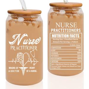 Nurse Practitioner Gifts for Women, Nurse Practitioner Day Week Gifts for NP, 16oz Glass Cup With Straw, Appreciation Thank You Gift for Nursing Students Graduation Christmas