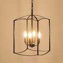 Farmhouse 4 Lights Pendant Light, Industrial Black Lantern Chandelier with E12 Gold Base Metal Cage Rustic Geometric Hanging Light Fixtures for Kitchen Island Foyer Entryway Dining Room