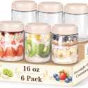 Overnight Oats Containers with Lids, 16oz Glass Storage Containers with Lids, Wide Mouth Mason Jars, Glass Jars with Airtight Lids for Salad, Yogurt, Chia Seed, Pudding, Meal Prep 6-Pack (Beige)
