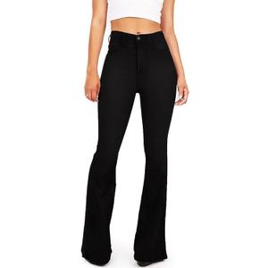 GALMINT Women's Fashion High Waisted Wide Leg Bootcut Slim Denim Flare Bellbottom Jeans (Black, US 16)