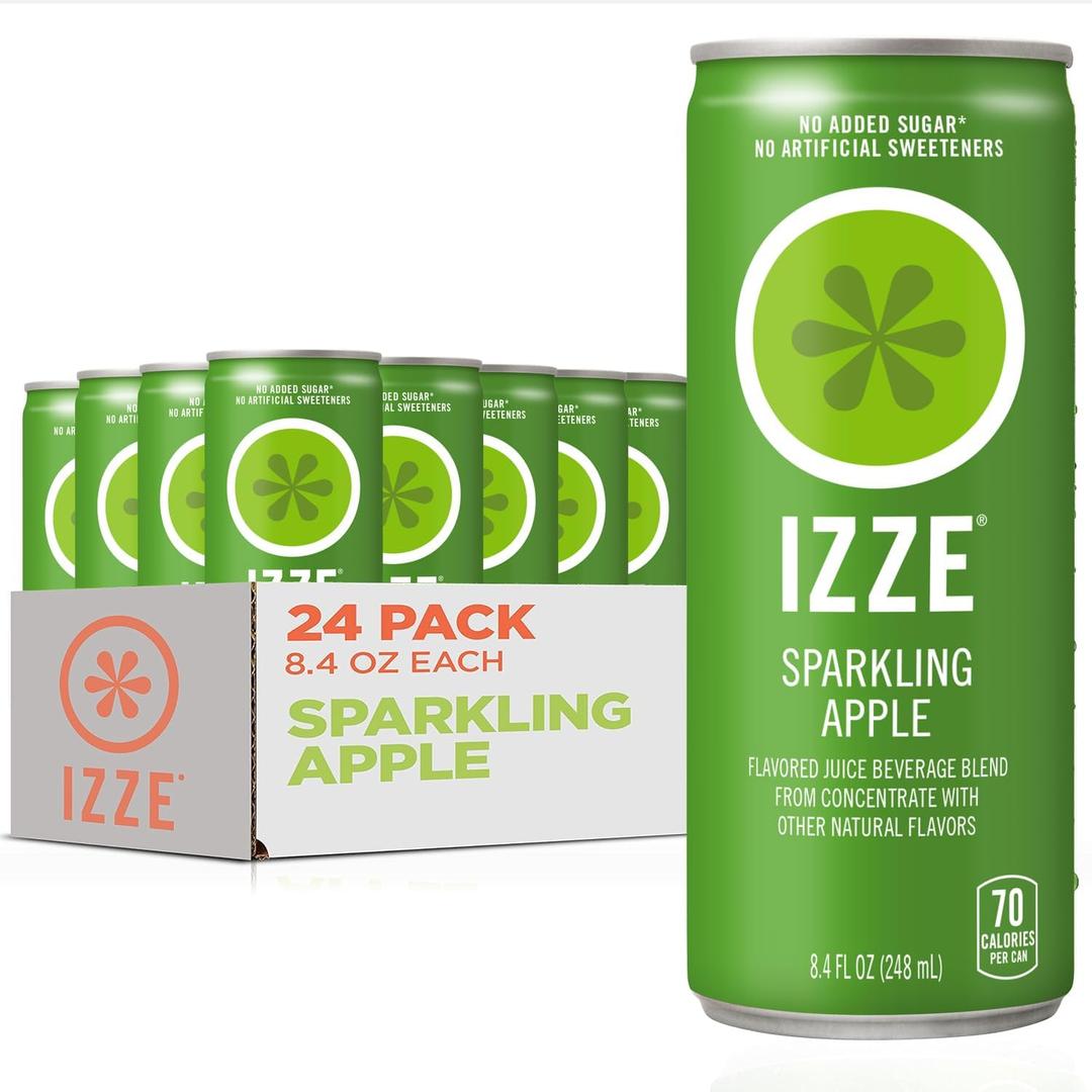 IZZE Sparkling Water Juice Beverage Blend, Apple, No Sugar Added, 8.4 FL OZ, 24 Cans
