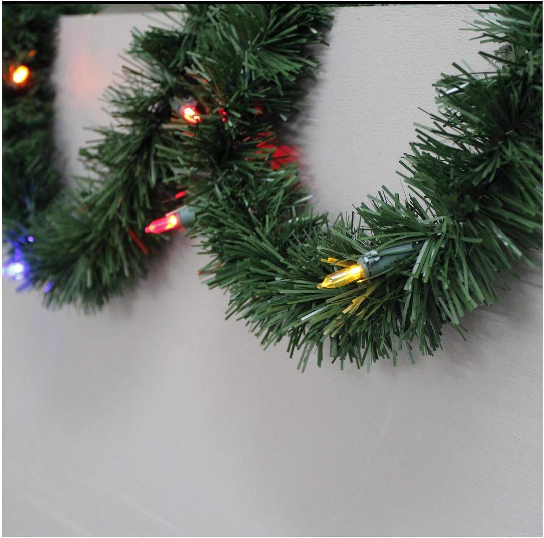 Brite Star 18-Foot Christmas Garland with Multi Lights - Perfect for Indoor or Outdoor Fireplace Mantle Decor, Kitchen Light, or Christmas Decorations Tree - Pre-lit Pine Garland for Holiday