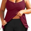 Aqua Eve Women Plus Size Tankini Swimsuit Two Piece Flowy Swimdress Bathing Suits with Shorts (Red, XL)