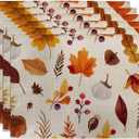 Autumn Leaves Placemats, Orange Botanical Place mats for Dining Table, Non-Slip Washable Indoor Outdoor Celebration Decorative Placemat Set of 6 (18x12 Inch (6PCS))