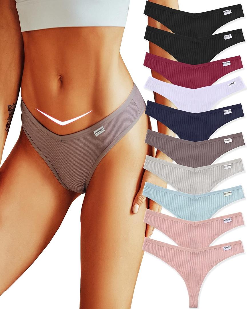 FINETOO 10 Pack Thongs for Women Cotton Underwear Breathable Stretch Low Rise Hipster Panties Sexy, S