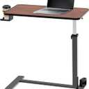 Adjustable Overbed Table with Invisible and Lockable Wheels Bedside Table with Cup Holder Standing Desk for Medical or Home Use Walnut Color30.3" W x 15.3" D