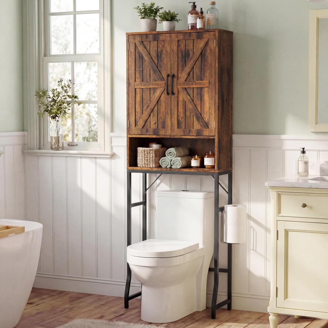 MEXSAKY Over The Toilet Storage Cabinet,23.6" W Bathroom Organizer, Brown
