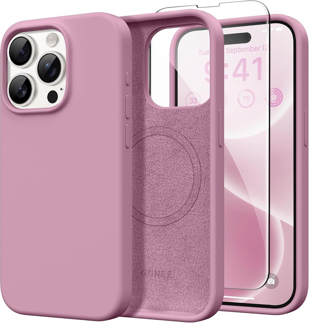 GONEZ Magnetic for iPhone 15 Pro Max Case, [Compatible with MagSafe] Anti-Scratch Microfiber Lining & Screen Protector, Shockproof Slim Phone Silicone Cover 6.7 inch, Blackcurrant