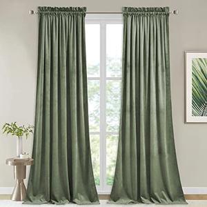 StangH Sage Green Velvet Curtains 90 inches Long, Living Room Thermal Insulated Sliding Door Curtains Elegant Home Decor for Nursery Bedroom Office, W52 x L90, 2 Panels