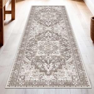 Washable Runner Rug 2.5x8 | Non Slip Rug Runners for Hallways, Entryways, Kitchens, Bathrooms, Bedrooms | Ultra-Soft Flannel Carpet Runners with Rubber Backing (Brown, 2.5x8)