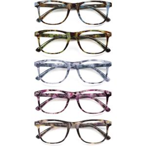 Reading Glasses For Women - 5 Pack Stylish Readers For Womens Men Spring Hinge Eyeglasses -Blue Light Blocking Protection Frame (2.25)