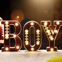 Realspring Baby Shower Sign Babe Marquee LED Letters Battery Operated Light up Centerpieces Glowing Home Table Party Decor for Boy Girl Gender Reveal Birthday, 8.26''(Football Boy,Brown)