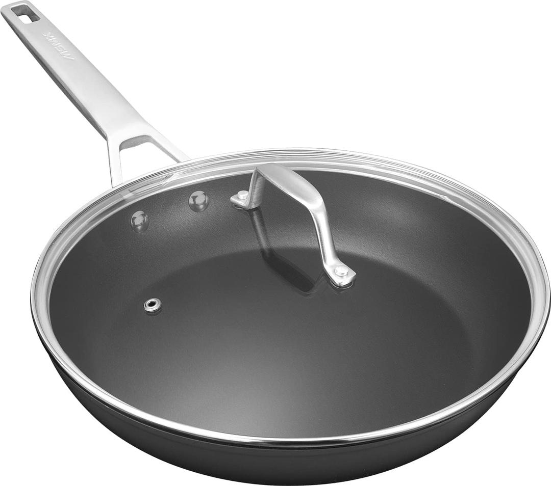 MsMk 11 Inch Nonstick Frying Pan with LidTitanium and Ceramic Nonstick skillet with lid, PFOA Free Non-Toxic, Stay-Cool Handle, Scratch-resistant, Induction Skillet With Lid for Induction, Ceramic