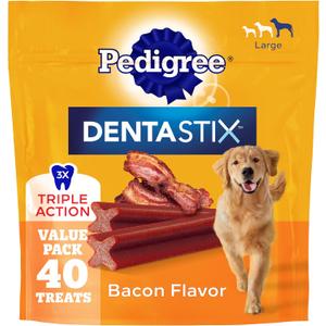 Pedigree Dentastix Dog Dental Treats, Large Breed Dog Treats, Bacon Flavor, 2.08 lb. Bag (40 Treats Total) (40 Count (Pack of 1)