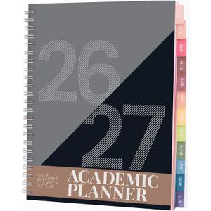 Rileys Academic Planner 2026-2027, Daily, Weekly & Monthly Planner, July 2026 - June 2027, Student Notes Pages, Twin-Wire Binding, Weekly Agenda for School & Work (8 x 6-Inches, Geographic, Black)