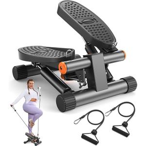 Niceday Steppers for Exercise, Stair Stepper with Resistance Bands, Mini Stepper with 300LBS Loading Capacity, Hydraulic Fitness Stepper with LCD Monitor (Grey)