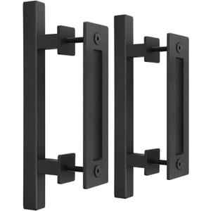 EaseLife 2 Pack 12" Sliding Barn Door Handles and Pulls Hardware,Rustic Double Sided,Heavy Duty (Black)