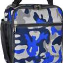 Insulated Lunch Bag, Leakproof Portable Box for Women Men Boys Girls, Large Capacity Cooler Bag with Handle and Bottle Pocket for Office School Camping Hiking Outdoor Beach Picnic (Camo Blue)