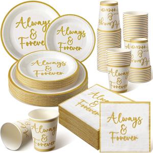 Colarr 250 Pcs Bridal Shower Plates and Napkins and Cup Sets Bridal Shower Party Supplies Paper Plates Napkins Disposable Party Tableware Set for Wedding Engagement Bachelorette Party(Cute Style)