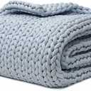 YnM Velvet Weighted Blanket, Handmade Chunky Knitted Design, Soft and Cozy, Temperature Regulating and Breathable, Machine Washable Throw for Sleep or Home Decor (Blue, 60x80 Inch, 15lbs)