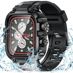 Goton IP68 Waterproof Rugged Band for Apple Watch 46mm/45mm/44mm with Case build-in Screen Protector Heavy Duty Sport Strap Compatible with iWatch Series 11/10/9/8/7/6/5/4/SE