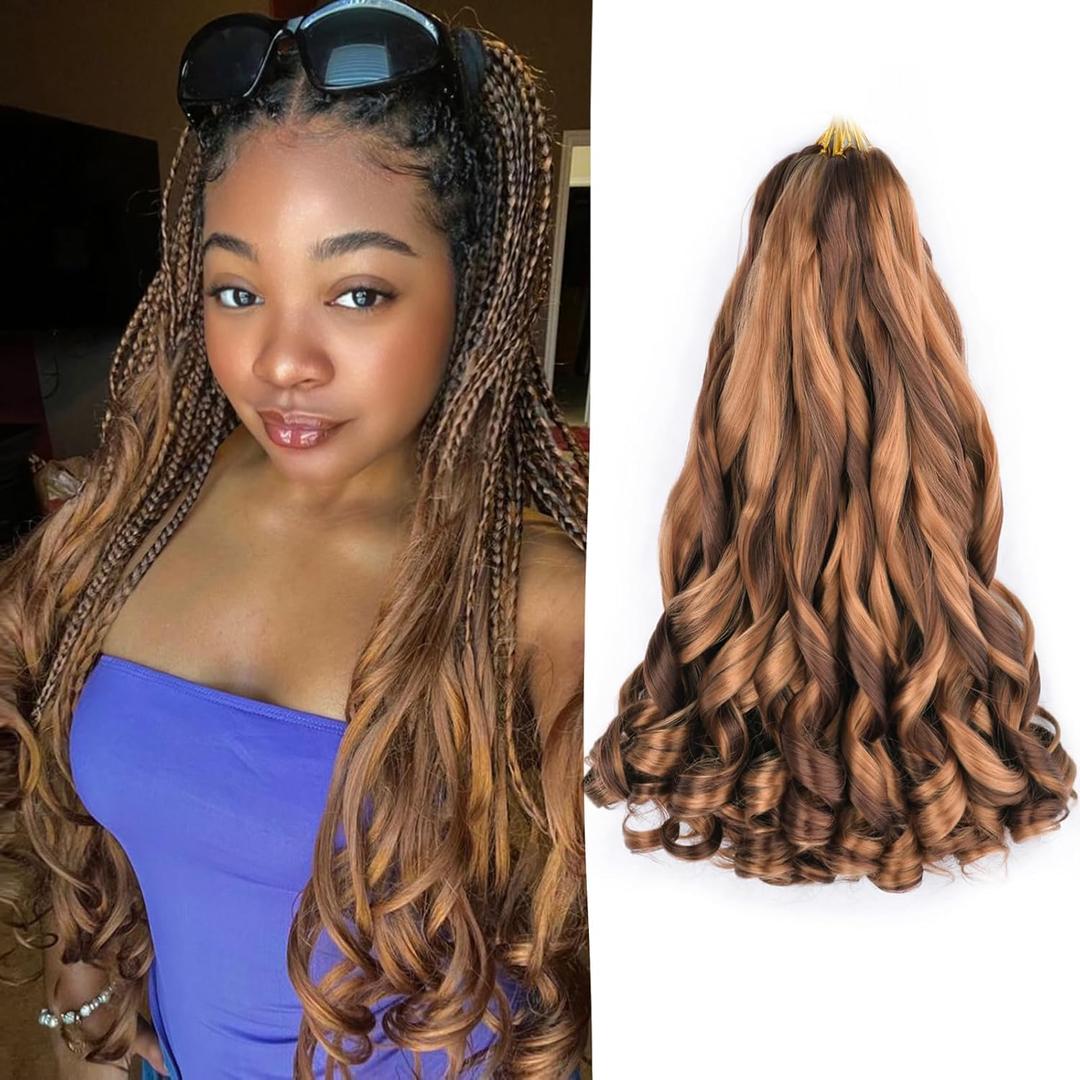 French Curl Braiding Hair for Box Braids 75g/Pack Synthetic Crochet Hair Extensions for Black Women 16 Inch 8 Packs Bouncy Ombre Pre Stretched (16 Inch,8 Packs,P30/33