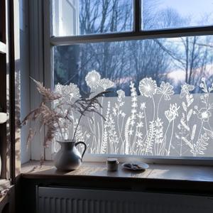 Pure White Frosted Privacy Window Border Film, Removable Floral Static Clings Decor for Glass Window Door, Dandelion Wild Flower 59.05"x15.35"