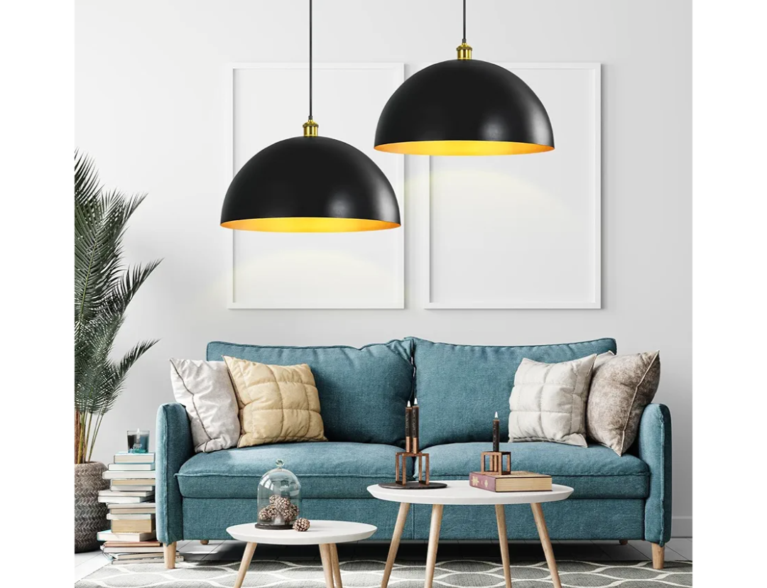 Black-Farmhouse Pendant-Light Hanging-Lamp Fixtures - 20 inch Kitchen Island Pendant Lights Industrial Dome Ceiling Lighting Dining Room Large Vintage Light for Indoor Black (20 inch (2PCS))