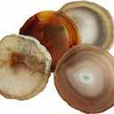 Agate Coasters Geode Agate Sliced Cup Mat 3-4'' 4Pcs Natural Color Polished Coasters with Rubber Bumper for Drinks Coffee Wine Home Decoration Gift Card