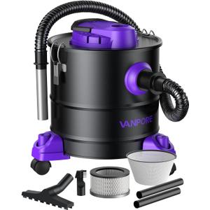 Ash Vacuum for Pellet Stoves: 5.2 Gallon Fireplace Ash Vac with 1200w Powerful Suction & Wheeled Base - Ash Vacuum Cleaner for Fireplaces, Pellet Grill, Wood Stove, Fire Pits (Purple)