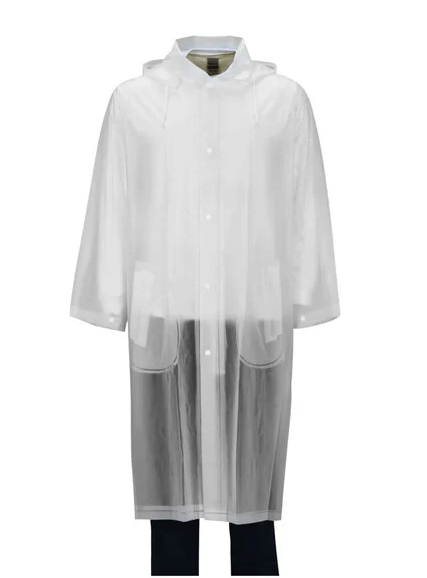 Raincoat Made With Heavy Gauge Waterproof Vinyl Full Cut Attached Hood White For Women And Men Size 120 cm - 160 cm