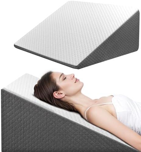 Wedge Pillow for Sleep Apnea Bed Wedge Pillow for Headboard, Headboard Triangle Pillow Wedge for Acid Reflux, After Surgery, Snoring, Cooling Memory Foam Top, Removable Cover