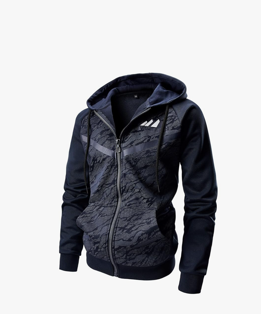 Men's Color Block Hoodie-Full Zip Ultimate Heavyweight Fleece Hoodie-Camo zip up hoodie With Kanga Pocket Size L