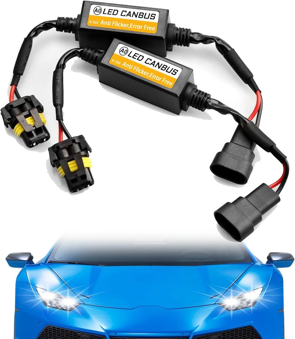 2PCS Car LED Headlight Decoder, 9006/9005 Blinker Resistor Hid LED Conversion Kit Warning Error Decoder Universal Anti Flicker Relay Canceller Capacitor Resistor Harness Adapter9006/9005