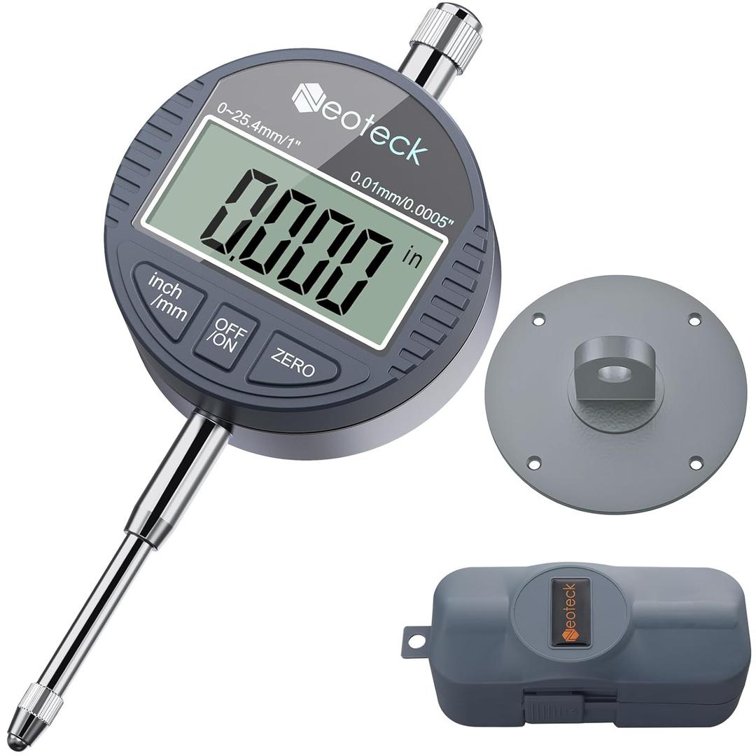 Neoteck DTI Electronic Digital Dial Indicator 1 inch/25.4 mm | Digital Probe Indicator Dial Test Gauge High Resolution: 0.0005 inch/0.01mm - Silver Gray