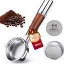 Bottomless Portafilter 58mm with Double Shot Filter Basket & Premium Walnutwood Handle, Portafilter with Puck Screen Compatible with All Breville 58mm Machines, Espresso Accessories, Silver (58mm Fits E61/2 Ears)