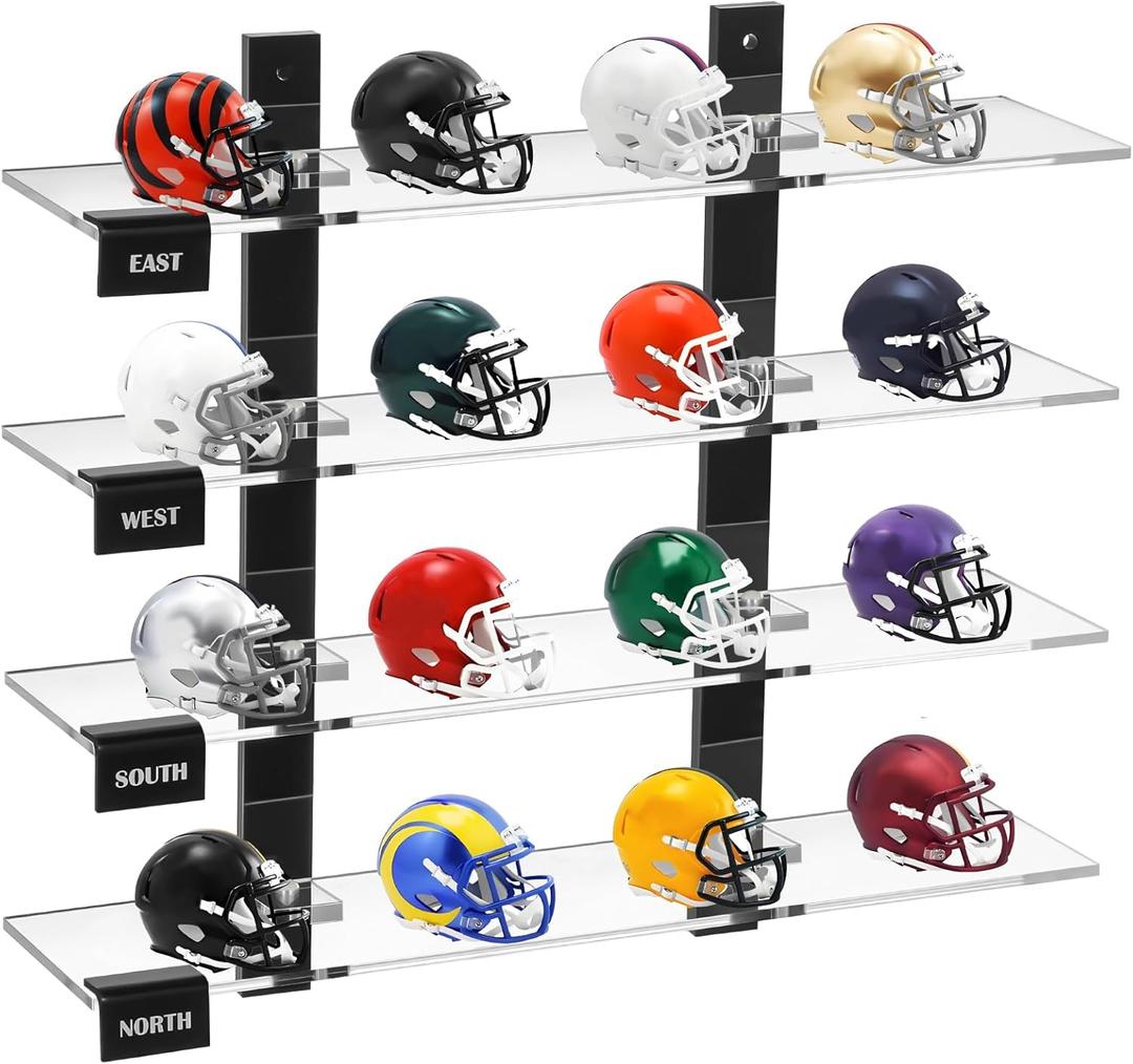 Mini Football Helmet Display Racks Wall Mount Pocket Helmet Storage Acrylic Clear Baseball Stand Display Rack Ideal Gift for Sports Enthusiast, 11.81 x 9.84 x 3.15 Inches