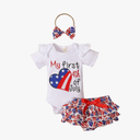 My First 4th of July Newborn Baby Girl American Flag Print Romper Star Shorts with Headband Outfits Sets, 0-3M