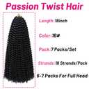 Dorsanee Passion Twist Hair 18 Inch 7 Packs Water Wave Crochet Hair Long Bohemian Curly Braiding Hair for Butterfly Locs, Faux Locs, Boho Style Spring Twist Crochet Braids (1B#)