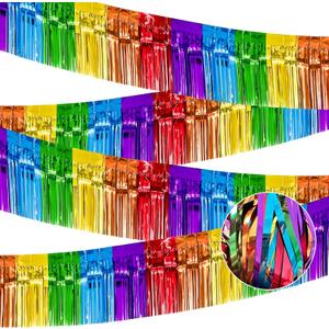 2 x 4 Pack 10 Feet Colorful Foil Fringe Garland Rainbow Tinsel Streamers Banner Fringe Curtain Banner for Parade Floats Graduation Homecoming Carnival Birthday Pride Party Decor (Rainbow)