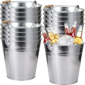 12 Pcs Large Galvanized Metal Buckets with Handle 10 Inch Heavy Duty Stainless Steel Pails Round Pail for Party Wedding, Crafts, Utensils, Table Centerpieces (Silver)