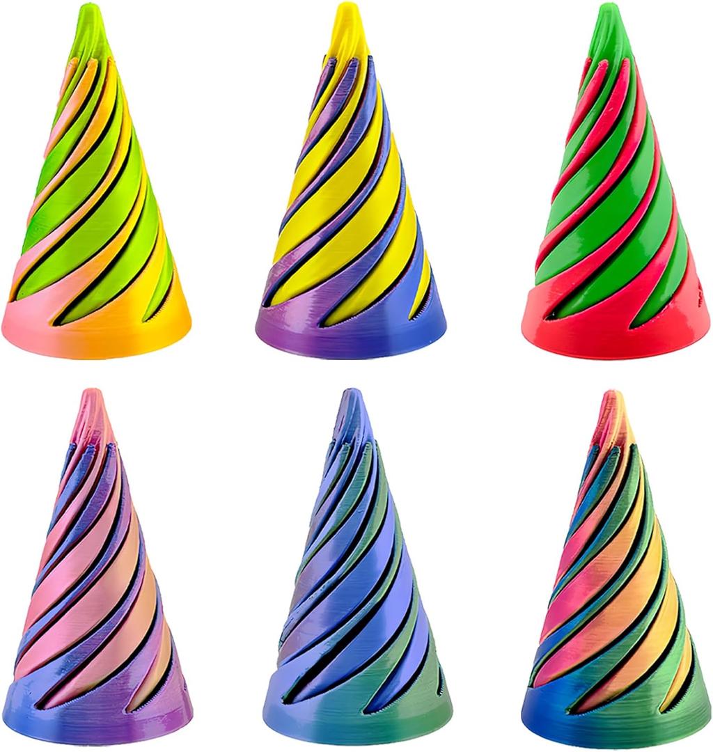 6Pcs Spiral Cone Fidget Toy,Impossible Cone Impossible Pyramid Passthrough Toy,3D Printed Spiral Cone Fidget Toy,Mini Vortex Thread Illusion Desktop Deco Souvenir Gift for Anxiety Relaxing