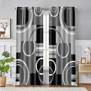 Black Gray Geometric Blackout Curtains for Bedroom, White Gray Modern Abstract Plaid Circle Room Darkening Curtain Thermal Insulated Window Drapes for Living Room, 2 Panels, 42x84 inches Length